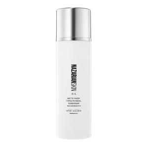 NazarianSkin Matte Finish Tinted Physical SPF50 Sunscreen with zinc oxide protects skin from UVA UVB while controlling shine.