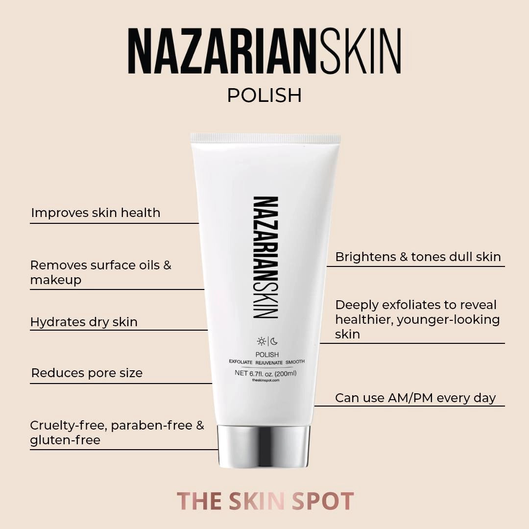 NazarianSkin Polish Exfoliating Gly/Sal Scrub brightens, exfoliates, and minimizes pores with Glycolic and Salicylic Acids.