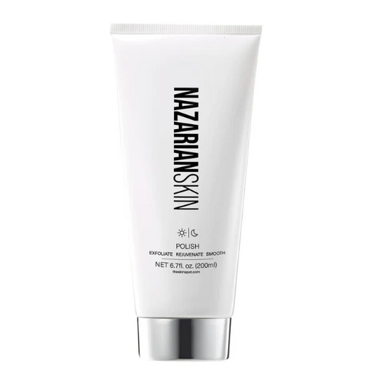 NazarianSkin Polish Exfoliating Gly/Sal Antiox Scrub with Glycolic Acid and Salicylic Acid to brighten skin and minimize pores.