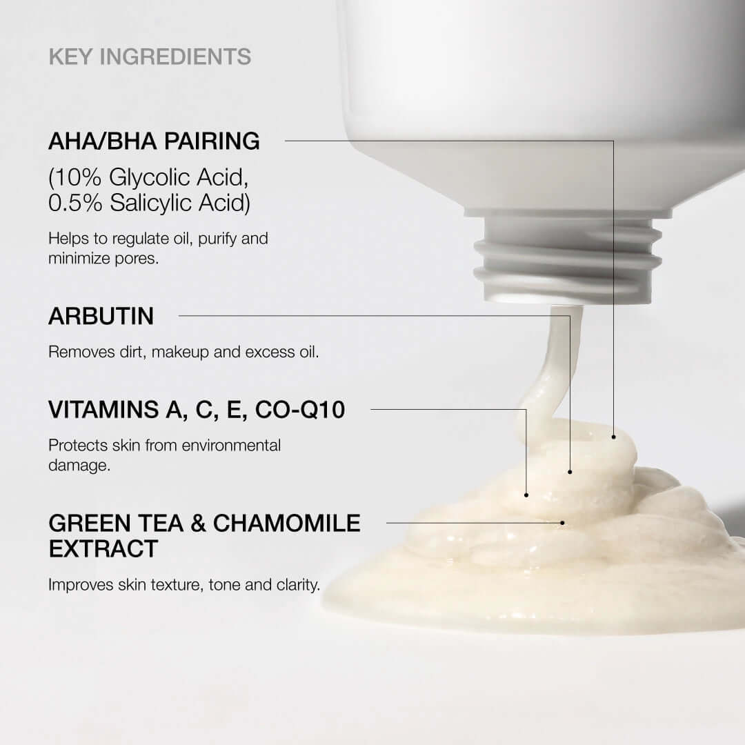 NazarianSkin Polish Exfoliating Scrub ingredients showing glycolic acid salicylic acid arbutin vitamins and green tea.