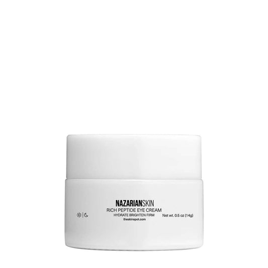 NazarianSkin Rich Peptide Eye Cream with peptides and hyaluronic acid hydrates firms smooths fine lines and brightens eyes.