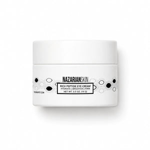 NazarianSkin Rich Peptide Eye Cream jar for dry skin eye care, hydration, brightening, and firmer looking under eyes