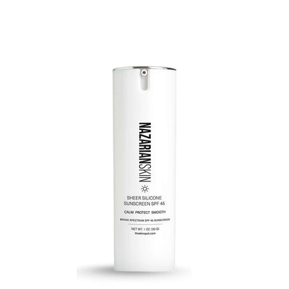 NazarianSkin sheer silicone face sunscreen SPF 45 broad spectrum lightweight sunscreen that smooths skin and protects daily