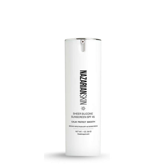 NazarianSkin sheer silicone face sunscreen SPF 45 broad spectrum lightweight sunscreen that smooths skin and protects daily