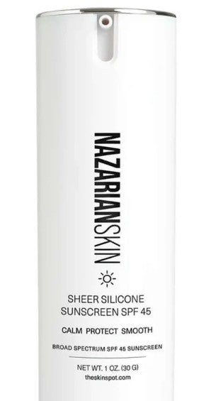 NazarianSkin sheer silicone SPF 45 face sunscreen lightweight broad spectrum formula that smooths skin and protects daily