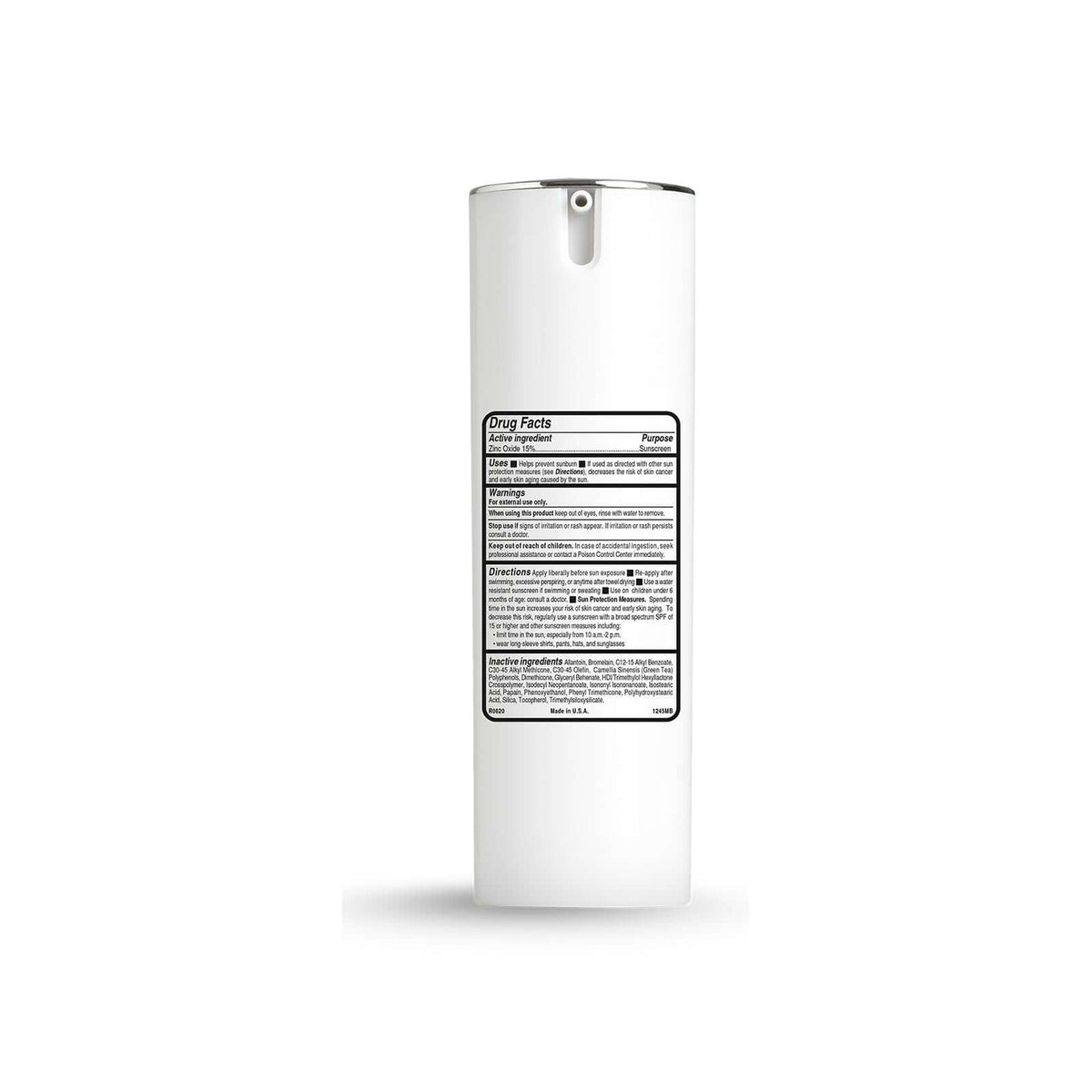 NazarianSkin Sheer Silicone Sunscreen SPF 45 label showing drug facts ingredients and directions for daily UV protection