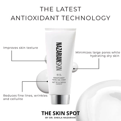 NazarianSkin Smooth Body Lotion firms skin, reduces fine lines, and improves elasticity with retinol and antioxidants.