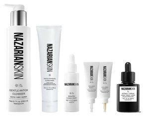 NazarianSkin starter regimen skincare kit with cleanser retinol serum peptides and sunscreen for healthy hydrated skin
