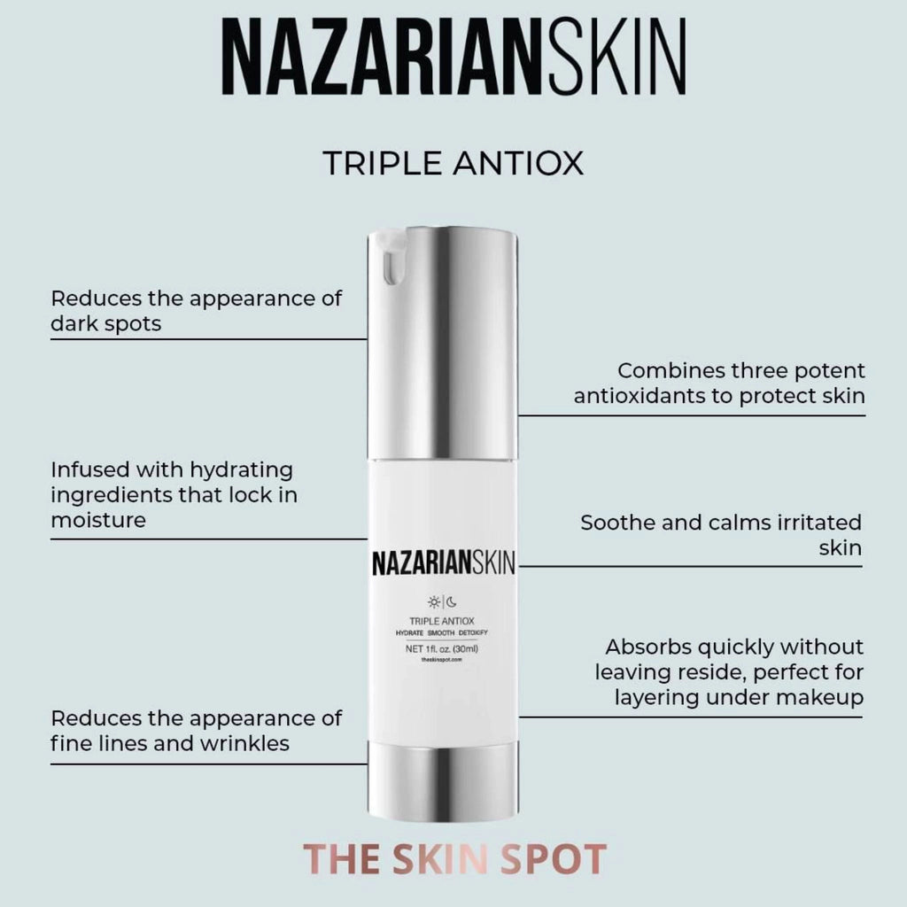 NazarianSkin Triple AntiOx Resveratrol Hydrating Cream reduces redness, protects against free radicals, and hydrates for smoother skin.