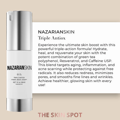 NazarianSkin Triple AntiOx Resveratrol Hydrating Cream hydrates, reduces redness, and smooths fine lines with Green Tea, Resveratrol, and Caffeine.