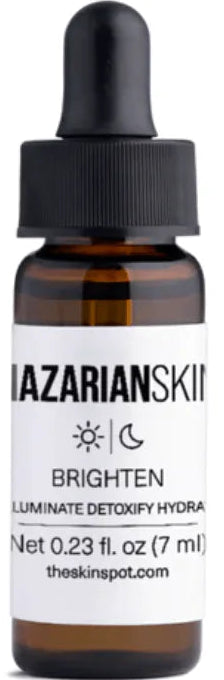 Close-up of NazarianSkin vitamin C brightening serum dropper bottle designed to boost glow and even skin tone