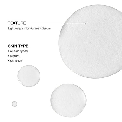 Texture of NazarianSkin vitamin C brightening serum showing lightweight non greasy formula suitable for all skin