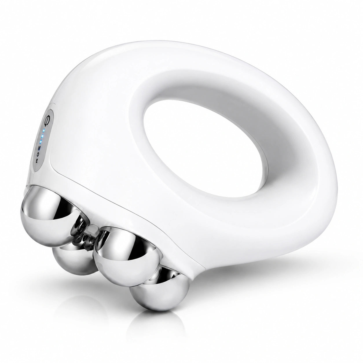 NuFACE NuBODY toning device with four metal spheres for body contouring firmness support, and smoother skin tone at home spa
