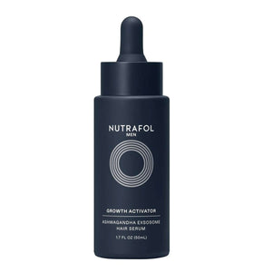 Nutrafol Hair Growth Serum bottle with ashwagandha exosomes to nourish scalp and support thicker stronger hair growth daily.