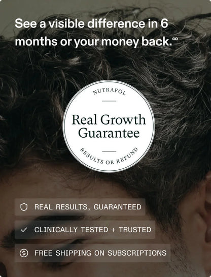 Nutrafol Real Growth Guarantee badge: see a visible difference in 6 months or your money back