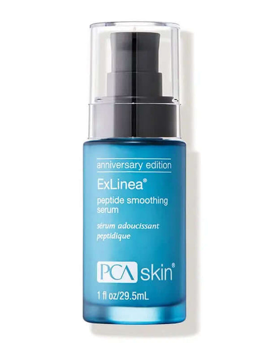 PCA Skin ExLinea Peptide Smoothing Serum bottle with peptides and hyaluronic acid to smooth expression lines and hydrate..