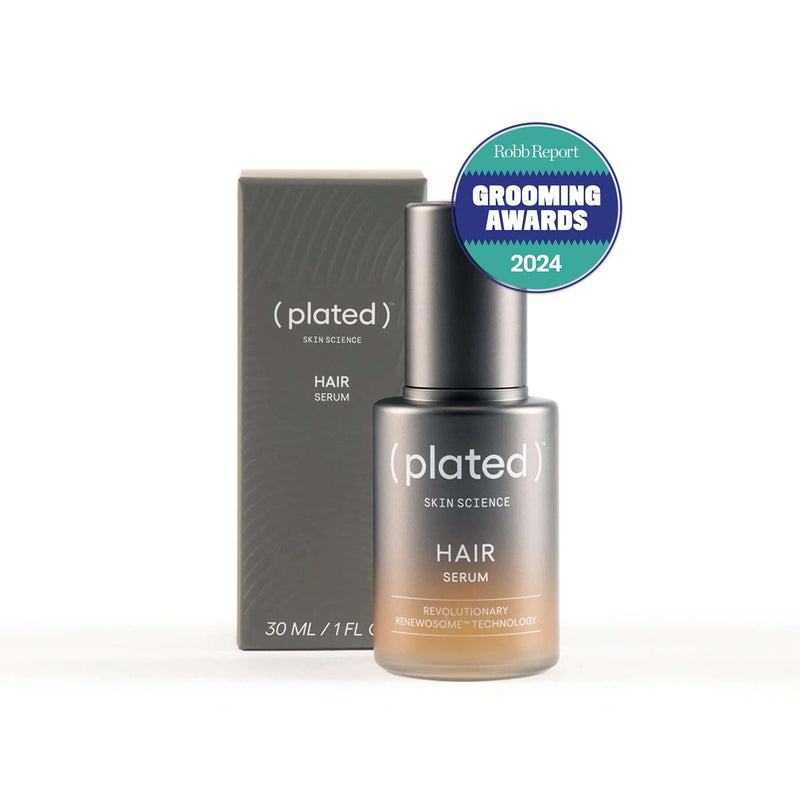 ( plated ) HAIR Serum bottle and box with Renewosome technology for fuller, thicker-looking hair and scalp density support..