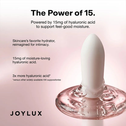 Infographic showing reliefHER delivers 15mg hyaluronic acid per melt, up to 3x more than leading vaginal moisturizers