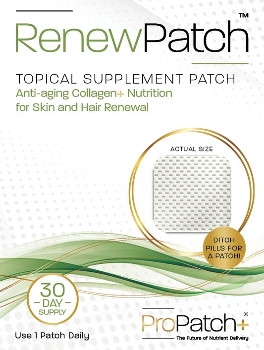 RenewPatch topical supplement patch with 30 day supply designed for anti aging collagen support and daily skin renewal