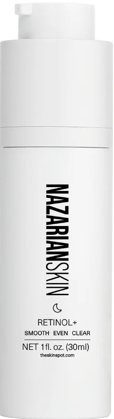 NazarianSkin retinol+ anti-aging serum bottle designed to smooth wrinkles improve texture support collagen and glow skin