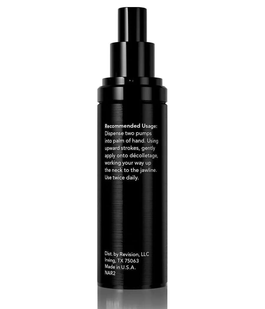 Back label of Revision Skincare Nectifirm Advanced 1.7oz pump bottle showing recommended usage directions