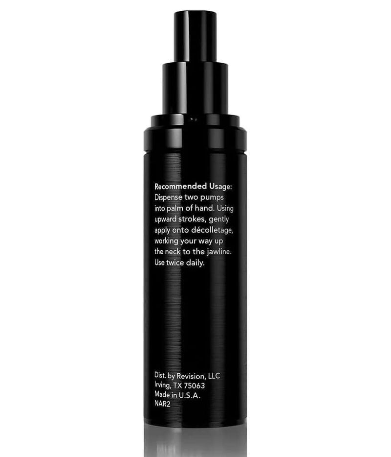 Back label of Revision Skincare Nectifirm Advanced 1.7oz pump bottle showing recommended usage directions