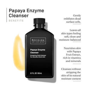 Revision Skincare Papaya Enzyme Cleanser 198ml bottle with benefits highlighting gentle exfoliation and radiant skin