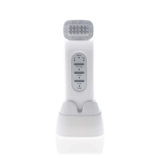 Saian FirmAge Portable RF device uses radio frequency and infrared light to firm, tone, and smooth aging skin at home use RF