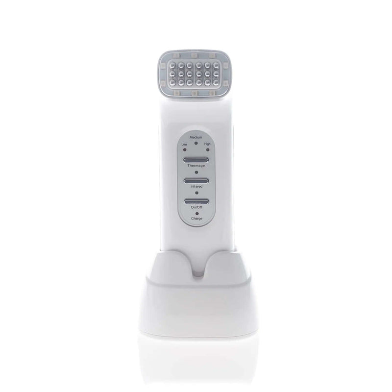 Saian FirmAge Portable RF device uses radio frequency and infrared light to firm, tone, and smooth aging skin at home use RF