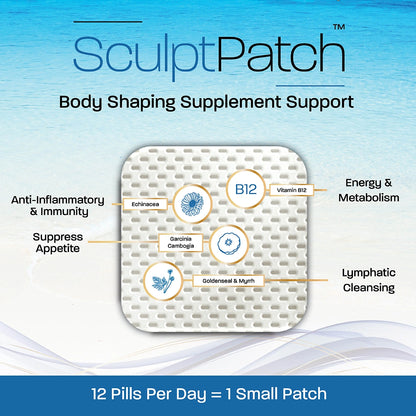 SculptPatch infographic highlighting ingredients for body shaping energy support and appetite control