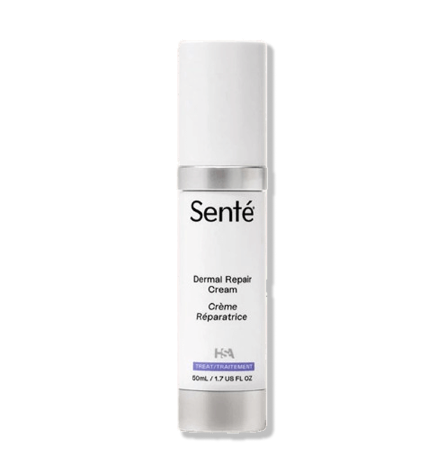 Senté Dermal Repair Cream bottle for sensitive skin, redness care, barrier support, and daily facial hydration.