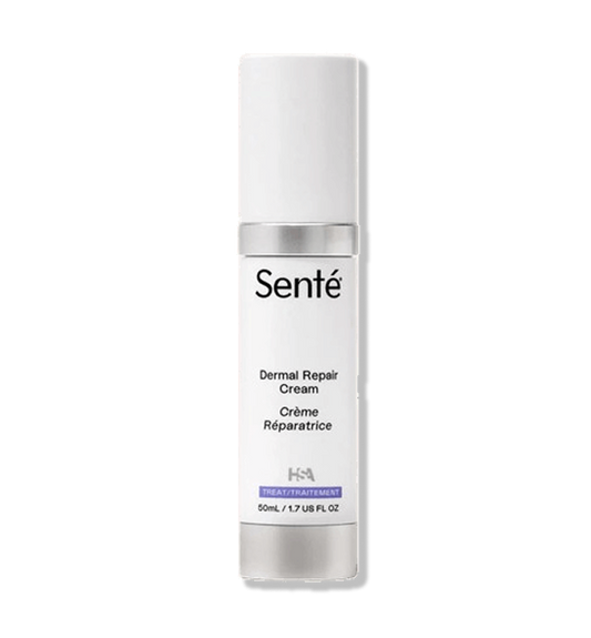 Senté Dermal Repair Cream bottle for sensitive skin, redness care, barrier support, and daily facial hydration.