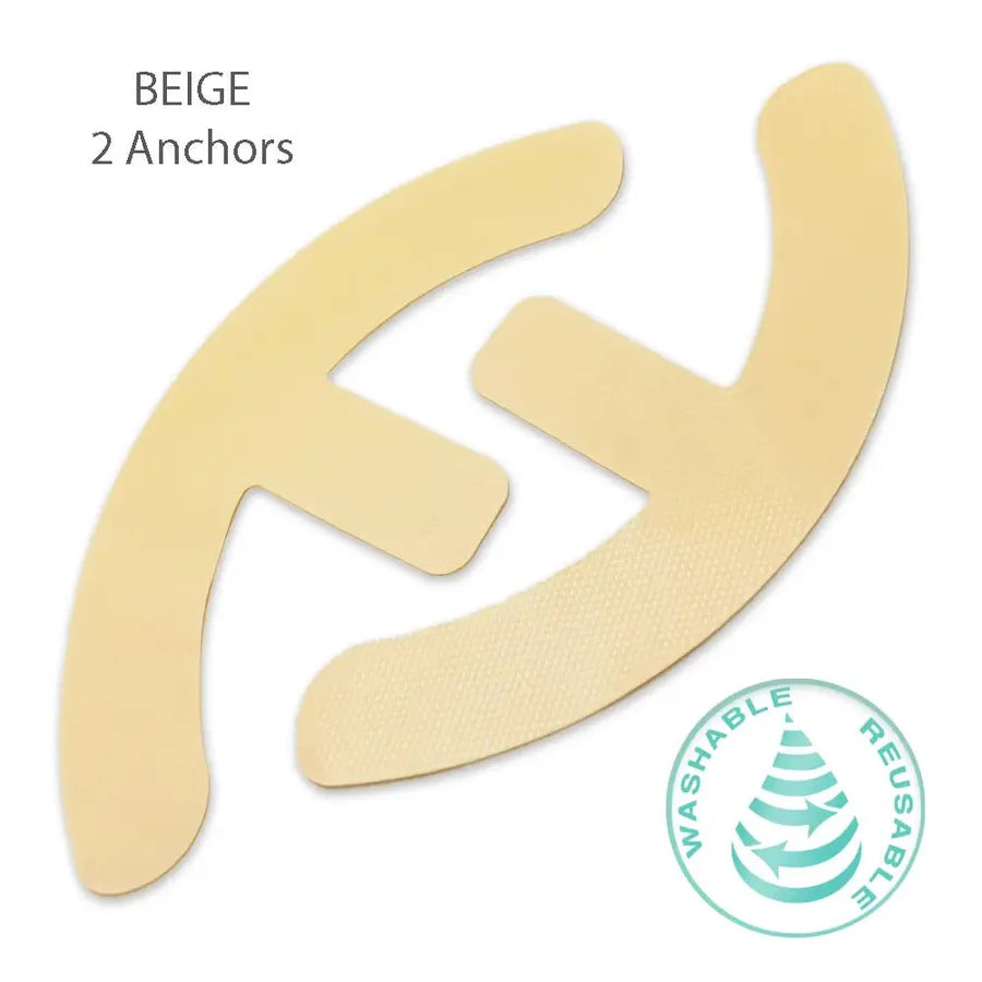 Two beige Silagen anchor incision sheets for breast reduction scar care, washable and reusable
