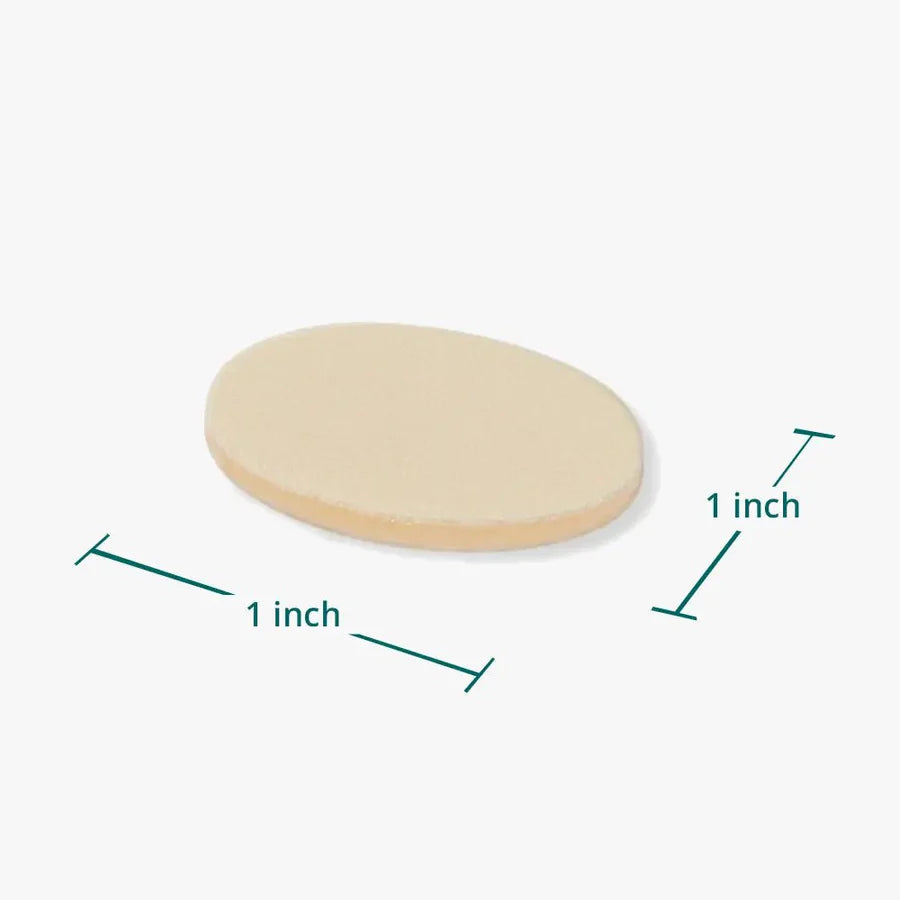 Silagen beige silicone dot shown with 1 inch size measurement markers on white background for scar care use.