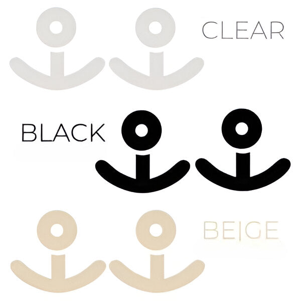 Comparison of Silagen breast kit color options including clear, black fabric backed, and beige fabric backed silicone strips.