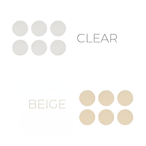 Silagen clear and beige silicone scar dots shown in two sets, six dots each for discreet scar coverage.