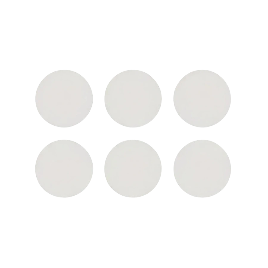Six Silagen clear silicone dots (1 inch diameter) shown on white background for targeted scar coverage and daily wear.
