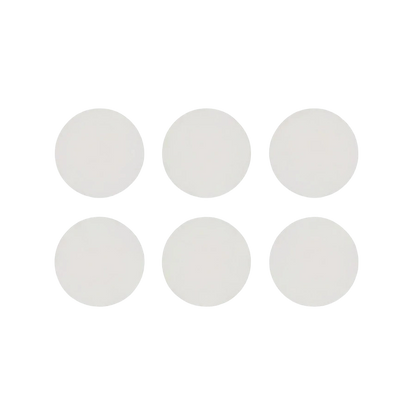 Six Silagen clear silicone dots (1 inch diameter) shown on white background for targeted scar coverage and daily wear.