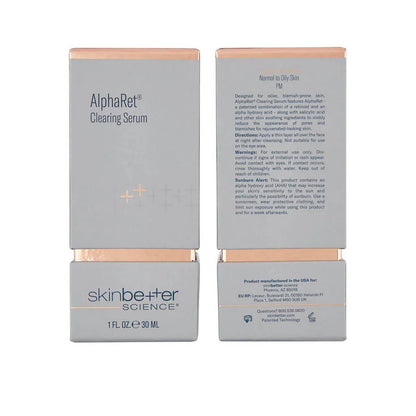 SkinBetter AlphaRet Clearing Serum packaging box showing product details and design for acne-prone and oily skin use