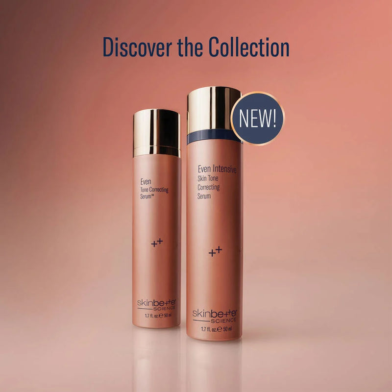 SkinBetter Even Intensive Skin Tone Correcting Serum collection showcasing multiple products with new skincare launch