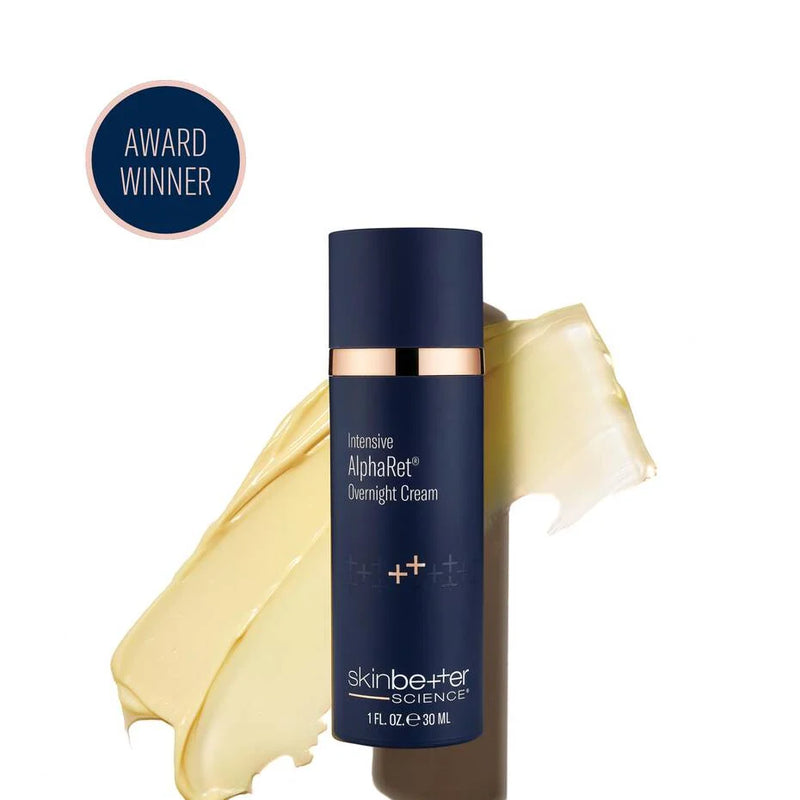 SkinBetter Science Intensive AlphaRet Overnight Cream with visible texture and award badge for smoother skin and wrinkles