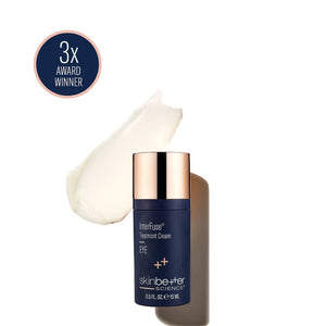 SkinBetter Science InterFuse Treatment Cream EYE with visible texture and award badge for reducing dark circles and puffiness