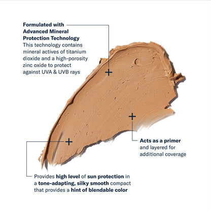 SkinBetter Science Tone Smart SPF 68 sunscreen compact mineral texture showing UVA UVB protection and primer effect