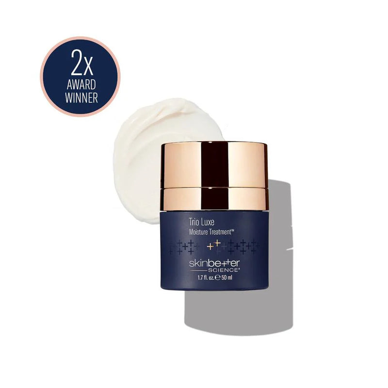 SkinBetter Science Trio Luxe Moisture Treatment with rich cream texture and award badge for deep hydration and dry skin