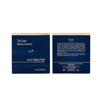 SkinBetter Science Trio Luxe Moisture Treatment packaging box showing front and back with product details and instructions