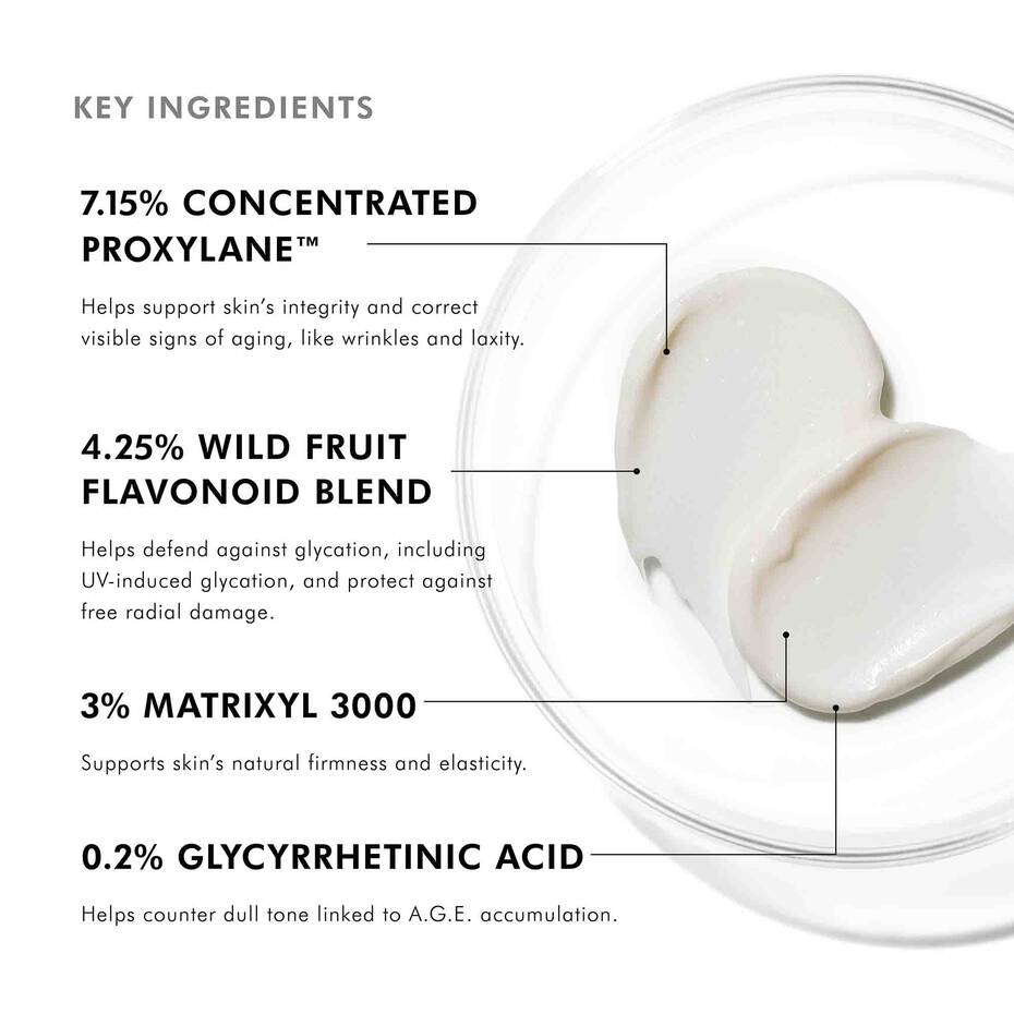 Key ingredients in SkinCeuticals A.G.E. Advanced Eye: Proxylane, wild fruit flavonoids, Matrixyl 3000, glycyrrhetinic acid.