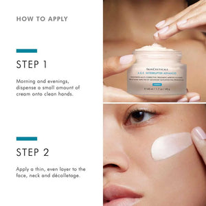 Step-by-step guide to apply SkinCeuticals Age Interrupter Advanced cream for firming and smoother-looking skin.