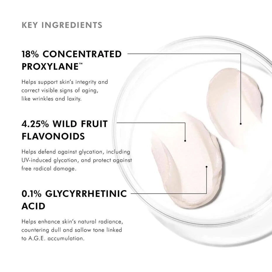 SkinCeuticals A.G.E. Interrupter Advanced key ingredients: 18% Proxylane, 4.25% flavonoids, 0.1% glycyrrhetinic acid.