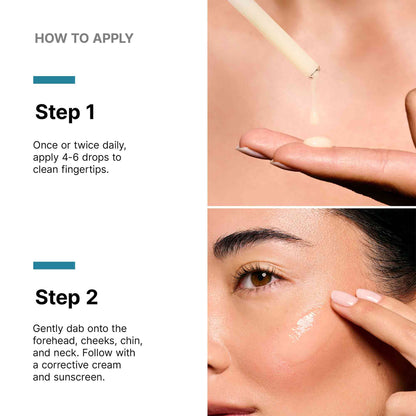 Application instructions for SkinCeuticals A.G.E. Interrupter Ultra Serum: apply 4-6 drops to forehead, cheeks, chin, and neck, followed by cream and sunscreen.