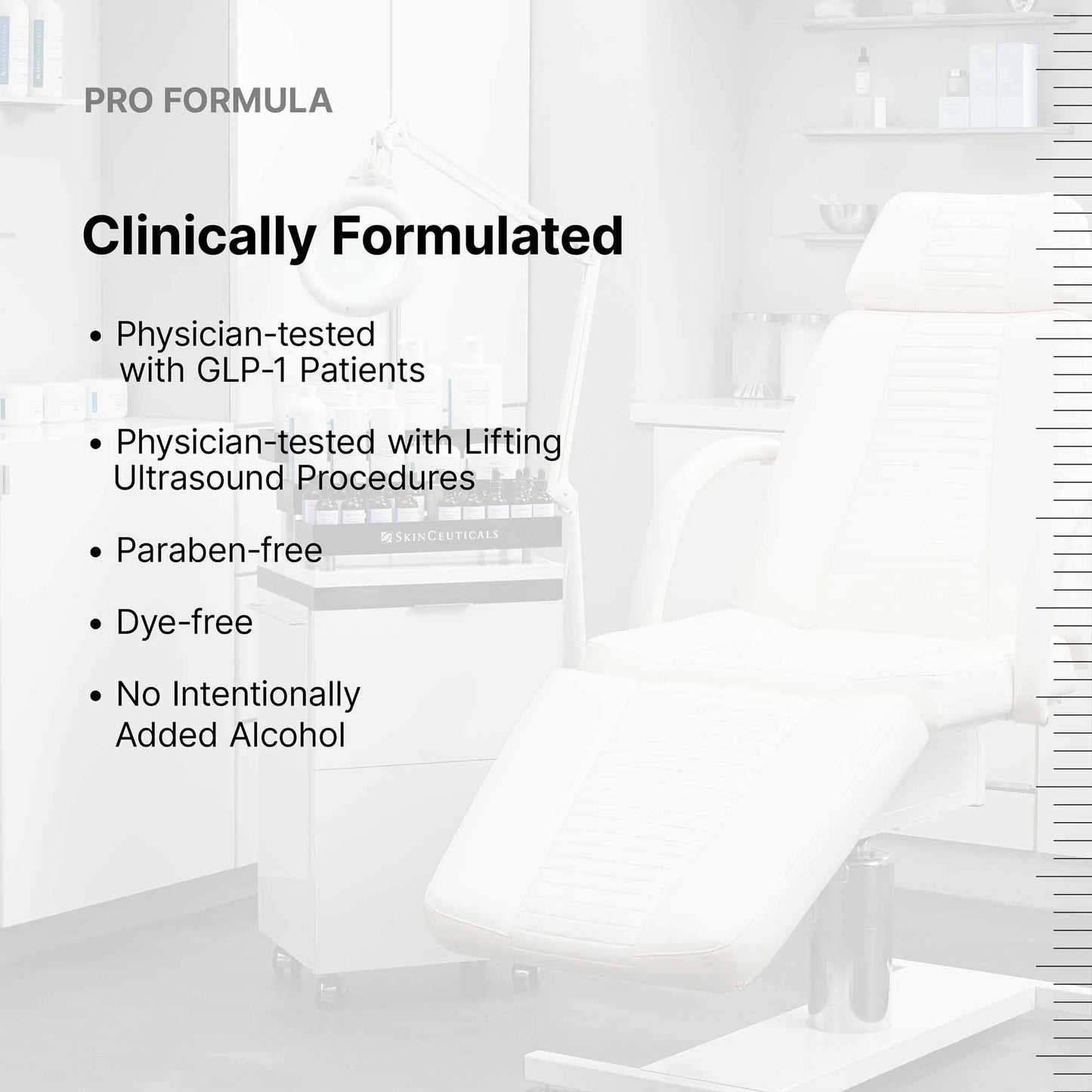 SkinCeuticals A.G.E. Interrupter Ultra Serum pro formula: clinically formulated, tested, paraben-free and dye-free.